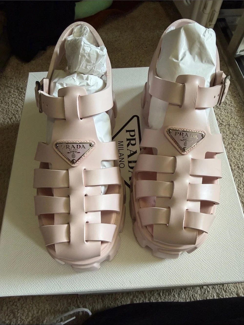 Prada Pink Chunky Strap Platform Sandals